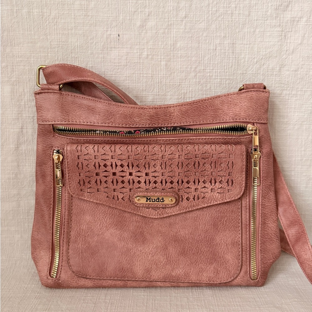 Vintage 90s Y2K MUDD Pleather Pink Crossbody Purse Floral Lining Bag